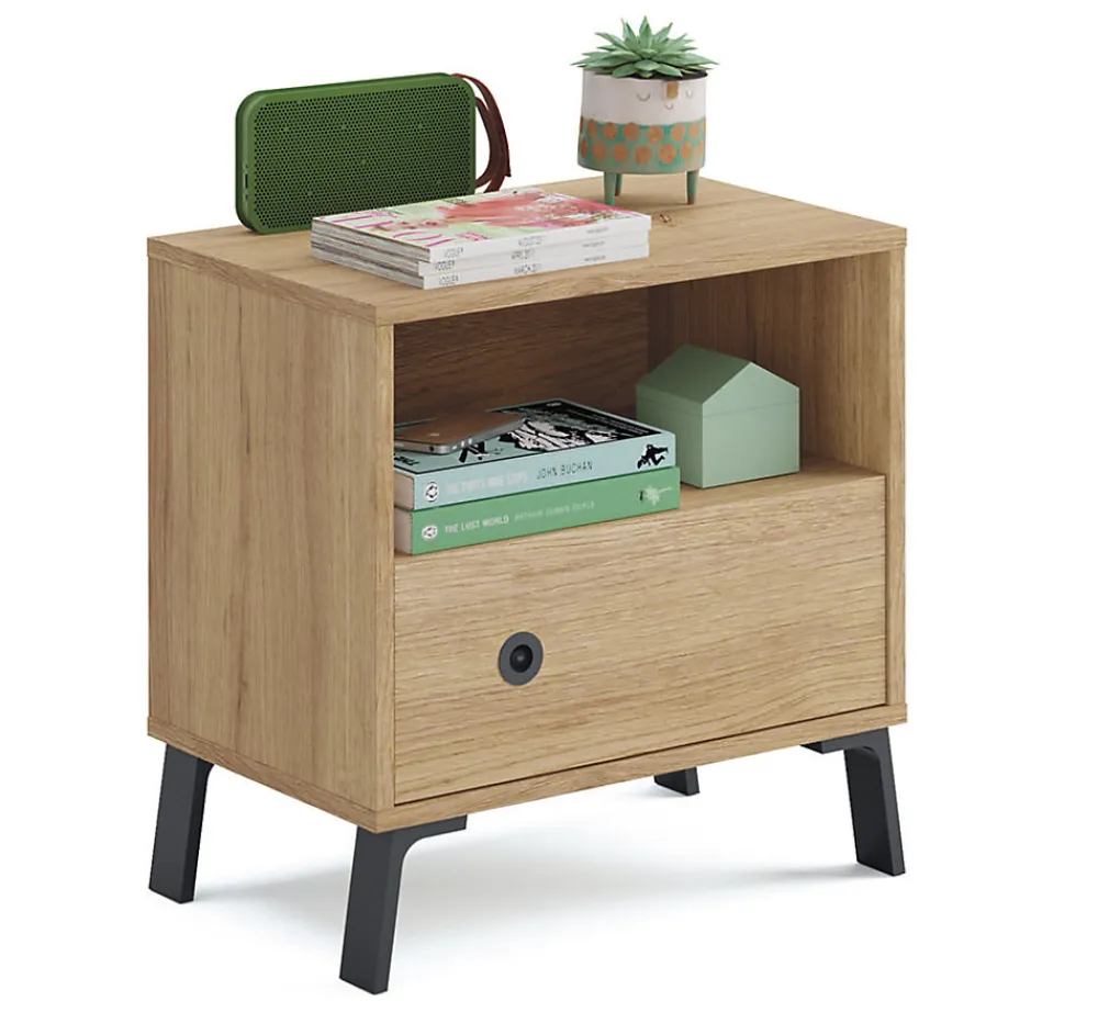 Chambre à coucher adulte coloris chêne doré ( armoire + 2 chevets + Tête de lit )>Pegane Outlet