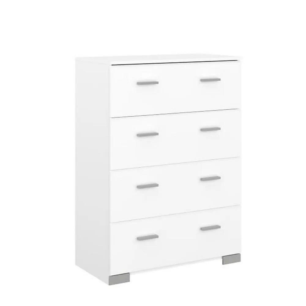 Parisot Chambre complete BOSTON : Lit adulte 140x190 + Commode + 1 Chevet - Décor blanc - Fabriqué en France* Ensemble Sommier Et Matelas