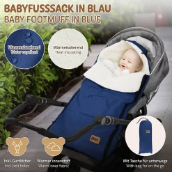 Joyz Chancelière pour poussette bébé 94x48x10 cm bleu en polyester imperméable lavable à 40 grades* Couverture