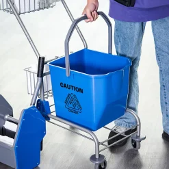 Chariot de lavage chariot de nettoyage professionnel en acier presse à mâchoire seau + rangements bleu><noscript><img width=