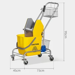 Chariot de lavage chariot de nettoyage professionnel en acier presse à mâchoire seau + rangements jaune><noscript><img width=