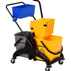 Homcom Chariot de lavage chariot de nettoyage professionnel presse à mâchoire 2 seaux + rangement jaune bleu* Seau, Bassine, Récipient De Ménage