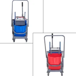 Chariot de lavage chariot de nettoyage professionnel presse à mâchoire 2 seaux 25 L 73L x 45l x 92H cm plastique gris bleu rouge><noscript><img width=
