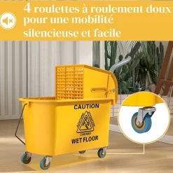 Homcom Chariot de ménage chariot de lavage nettoyage professionnel essoreuse latérale seau 20L poignée et serpillère jaune* Seau, Bassine, Récipient De Ménage