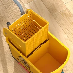 Homcom Chariot de ménage chariot de lavage nettoyage professionnel essoreuse latérale seau 20L poignée et serpillère jaune* Seau, Bassine, Récipient De Ménage