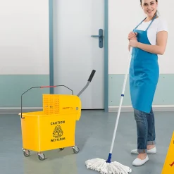 Chariot de nettoyage lavage seau de ménage 20 L avec essoreur et séparateur eau sale propre jaune>Homcom Discount