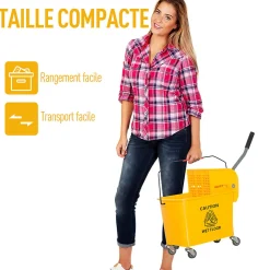 Chariot de nettoyage lavage seau de ménage 20 L avec essoreur et séparateur eau sale propre jaune><noscript><img width=