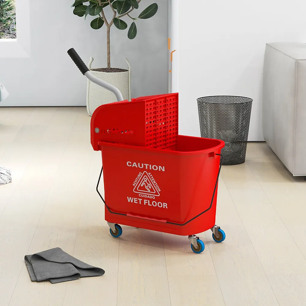 Chariot de nettoyage lavage seau de ménage 20 L avec essoreur et séparateur eau sale propre rouge>Homcom Best