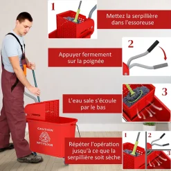Chariot de nettoyage lavage seau de ménage 20 L avec essoreur et séparateur eau sale propre rouge><noscript><img width=