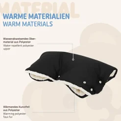 Joyz Chauffre-mains pour pousette noir en polyester flanelle douce taille universelle lavable* Couverture