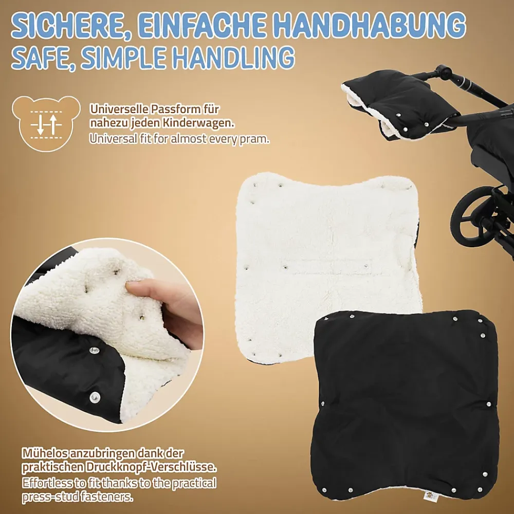 Joyz Chauffre-mains pour pousette noir en polyester flanelle douce taille universelle lavable* Couverture