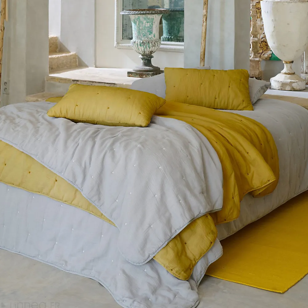Chemin de lit capitonné en mousseline de coton 80x200 cm ANDROS jaune jasmin>Linnea Clearance