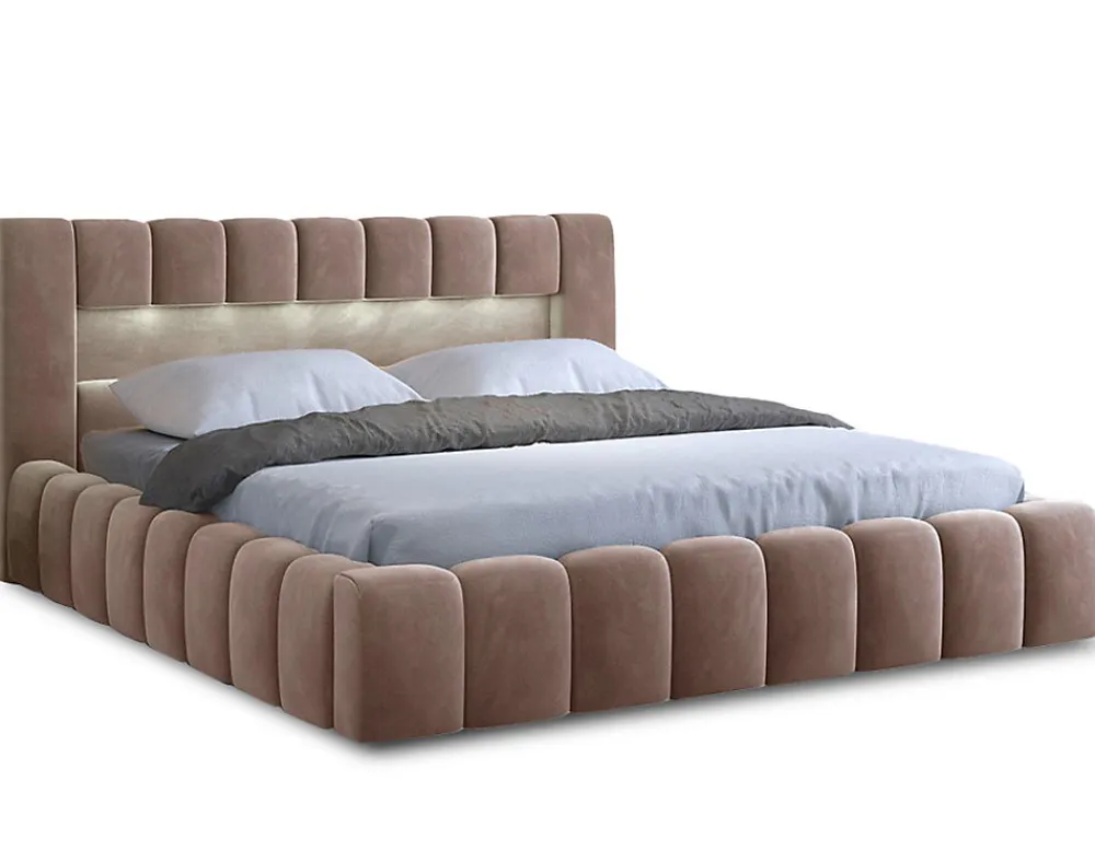 Cleo - lit coffre avec led - 160x200 cm - sommier inclus - en velours ->Best Mobilier Discount