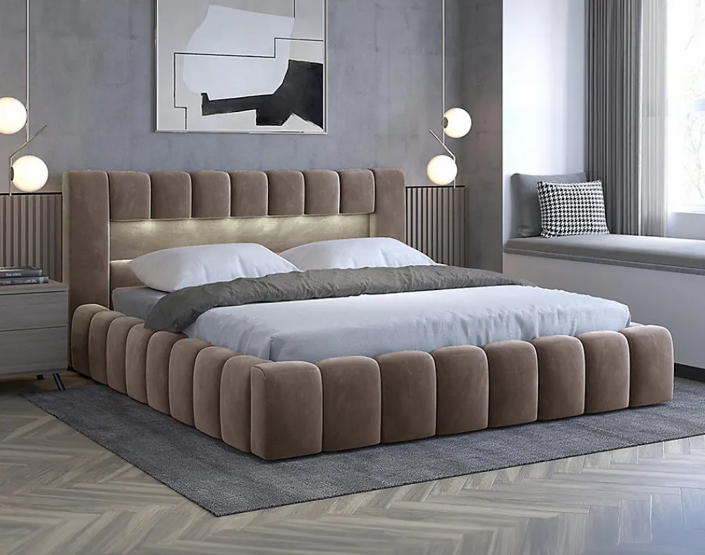 Cleo - lit coffre avec led - 160x200 cm - sommier inclus - en velours ->Best Mobilier Discount