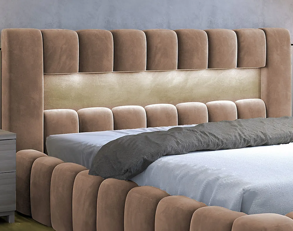 Cleo - lit coffre avec led - 160x200 cm - sommier inclus - en velours ->Best Mobilier Discount