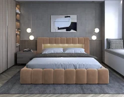 Cleo - lit coffre avec led - 160x200 cm - sommier inclus - en velours -><noscript><img width=