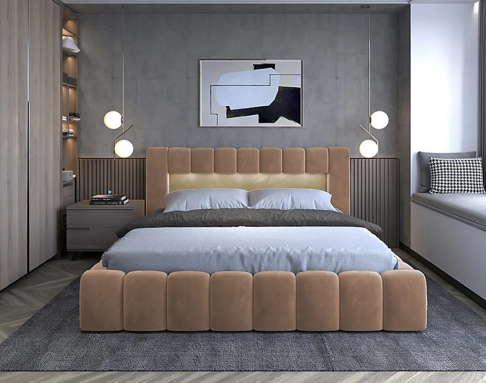 Cleo - lit coffre avec led - 160x200 cm - sommier inclus - en velours ->Best Mobilier Discount