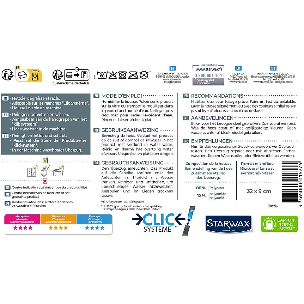 Combiné lave-vitres, housse en microfibre,>Starwax Best