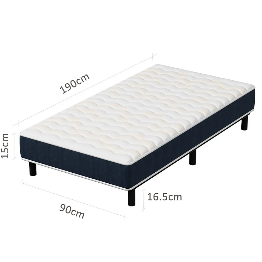 Combinaison lit matelas 90x190 cm, Matelas à Mémoire de Forme + Cadre de Lit en Fer, Comprenant 6 pieds, Epaisseur du matelas 15>Teeno Online