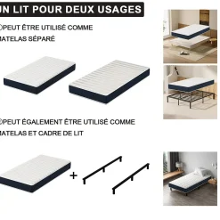 Combinaison lit matelas 90x190 cm, Matelas à Mémoire de Forme + Cadre de Lit en Fer, Comprenant 6 pieds, Epaisseur du matelas 15><noscript><img width=