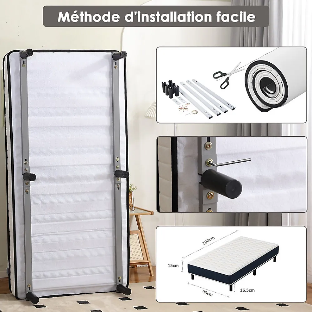 Combinaison lit matelas 90x190 cm, Matelas à Mémoire de Forme + Cadre de Lit en Fer, Comprenant 6 pieds, Epaisseur du matelas 15>Teeno Online