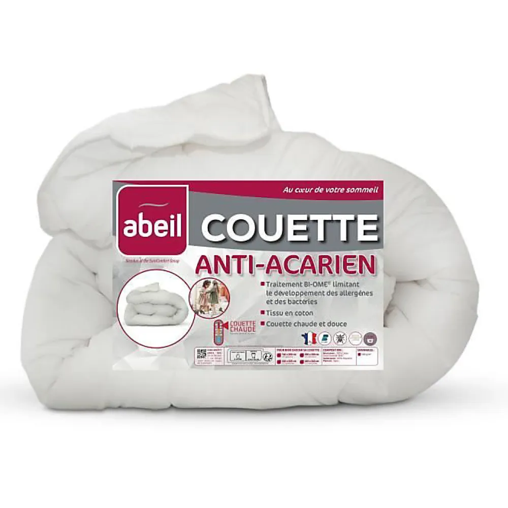 Couette anti-acariens - 220 x 240 cm - Chaude - 400 g/m² 2 personnes - Blanc ->Abeil