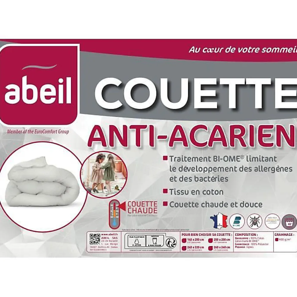 Couette anti-acariens - 220 x 240 cm - Chaude - 400 g/m² 2 personnes - Blanc ->Abeil