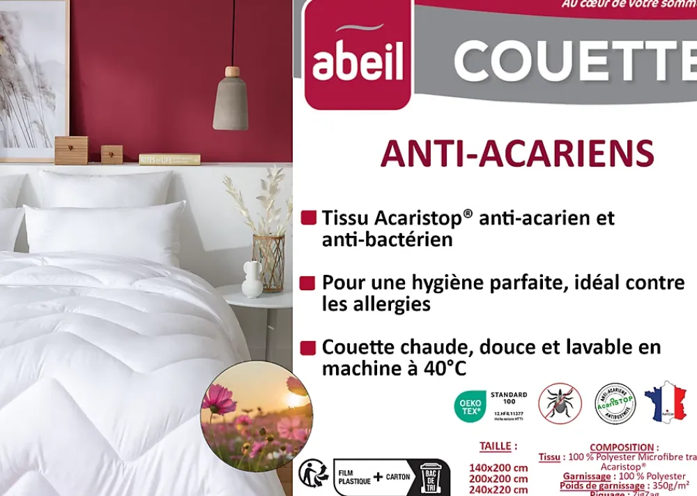 Abeil Couette anti-acariens chaude 200 x 200 cm polyester blanc* Couette