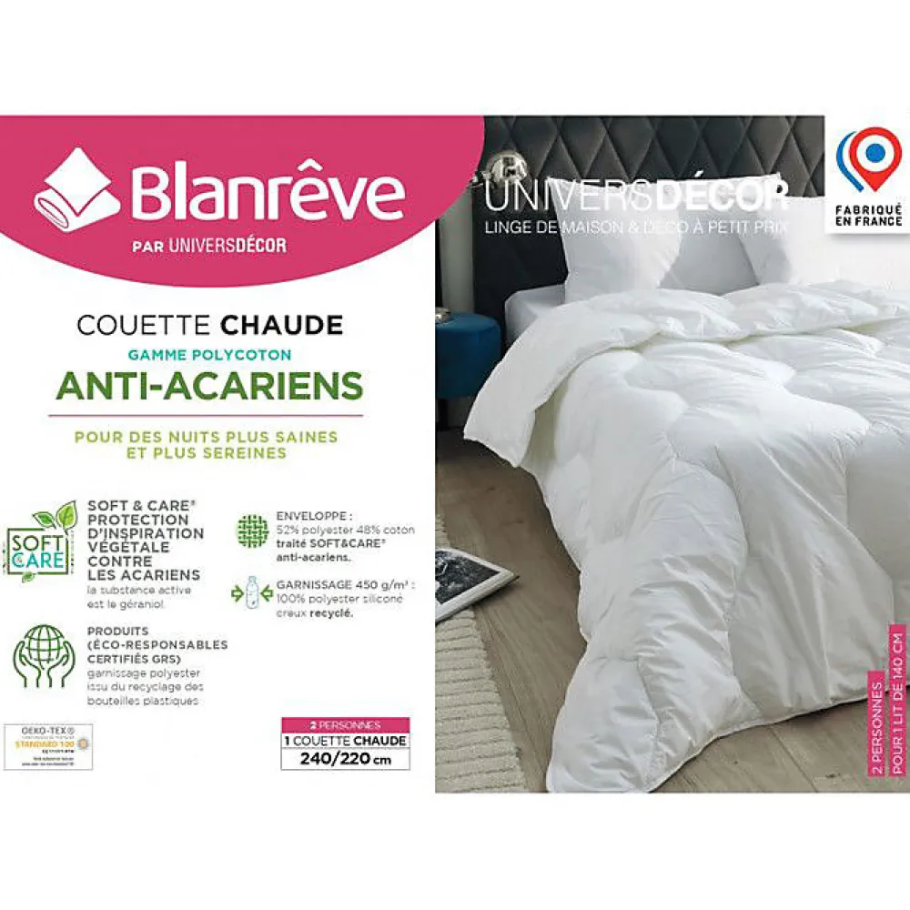 Couette Blanrêve très chaude 240 x 220 cm Gamme "Confort" traité Anti Acarien Soft & care>Blanreve