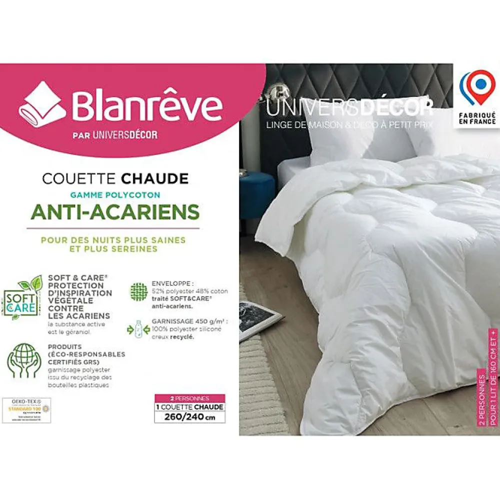 Blanreve Couette Blanrêve très chaude 260 x 240 cm Gamme "Confort" traité Anti Acarien Soft & care* Couette