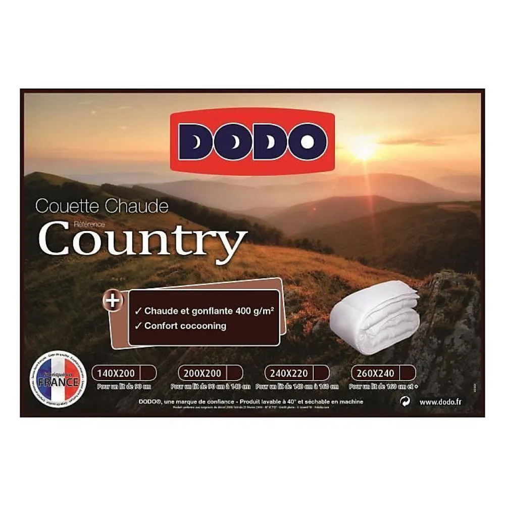 Couette chaude Country - 220 x 240 cm - 400gr/m² - Blanc ->Dodo Online