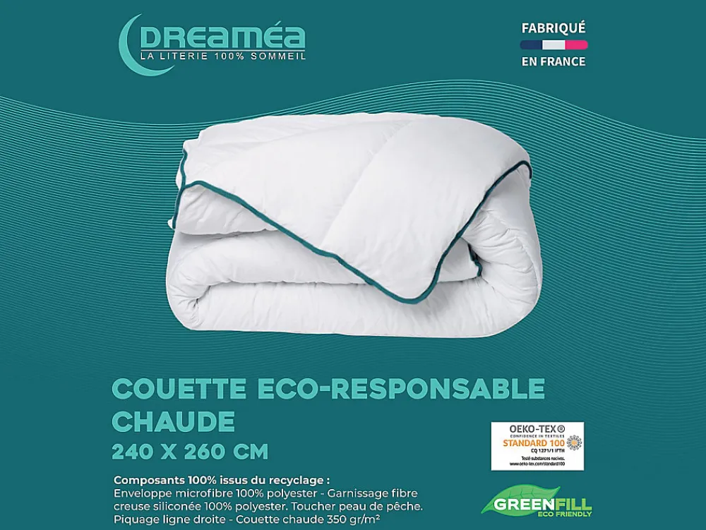 Couette chaude recyclée de DREAMEA en microfibre - 240 x 260 cm - 350 gr/ m² - Biais bleu - ROSA>Vente-unique Hot