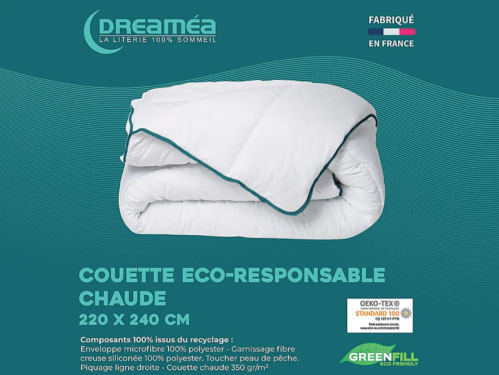 Vente-unique Couette chaude recyclée de DREAMEA en microfibre - 220 x 240 cm - 350 gr/ m² - Biais bleu - ROSA* Couette