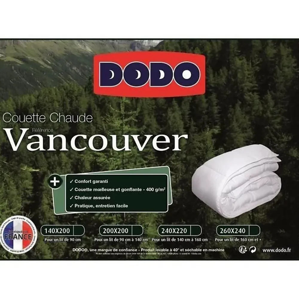 Dodo Couette chaude Vancouver - 200 x 200 cm - 400gr/m² - Blanc -* Couette