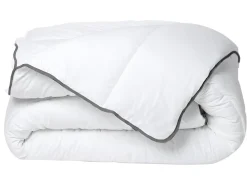 Vente-unique Couette Câline toucher soie 220 x 240 cm - 250 g/m² - Blanc biais gris- BIESYA* Couette