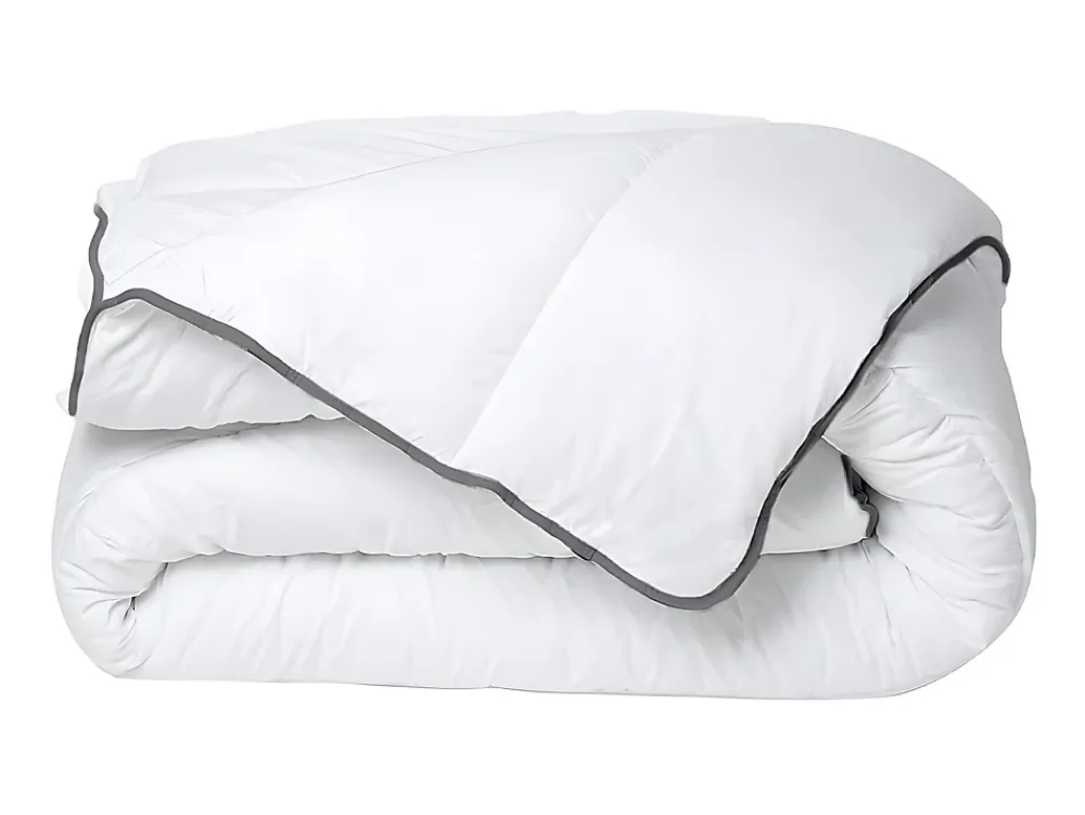 Vente-unique Couette Câline toucher soie 220 x 240 cm - 250 g/m² - Blanc biais gris- BIESYA* Couette