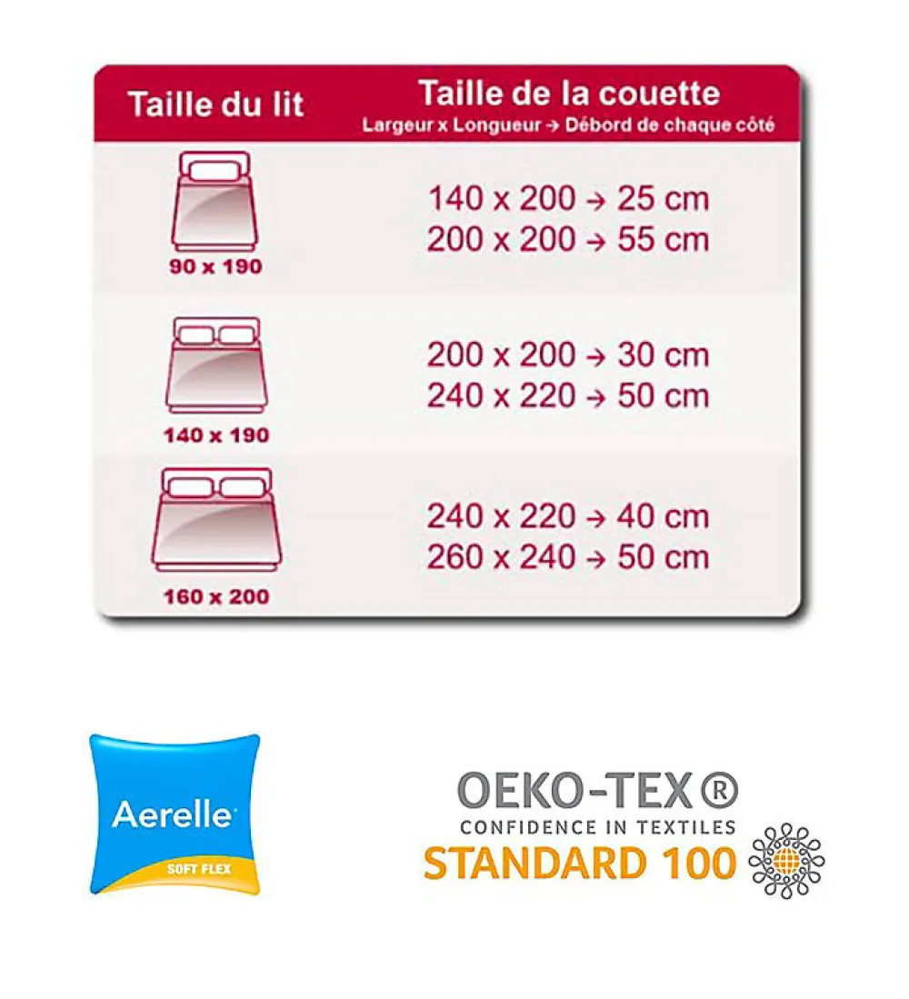 Couette de lit premium tempérée 350g blanc Aerelle soft flex Dimension - 200x200>Abeil Hot