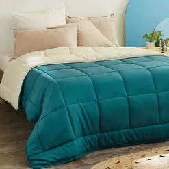 Linnea Couette hiver 260x240 cm COCOON BICOLORE Bleu paon/Galet garnissage fibre polyester 400g/m2* Couette