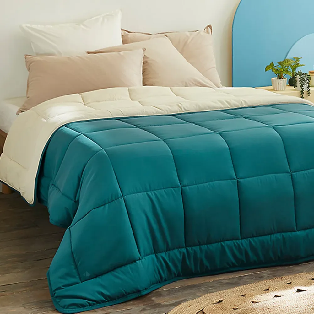 Linnea Couette hiver 240x220 cm COCOON BICOLORE Bleu paon/Galet garnissage fibre polyester 400g/m2* Couette