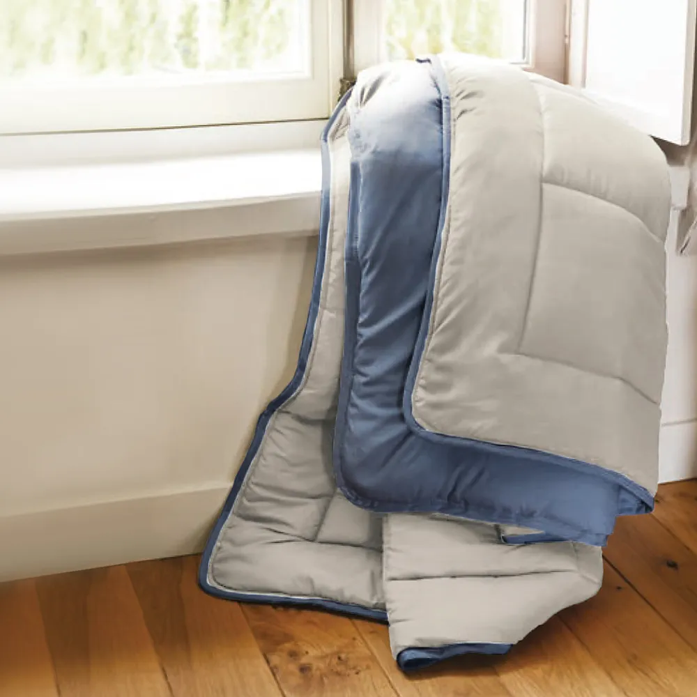 Couette hiver 200x200 cm COCOON BICOLORE Petrole/Mastic garnissage fibre polyester 400g/m2>Linnea Discount