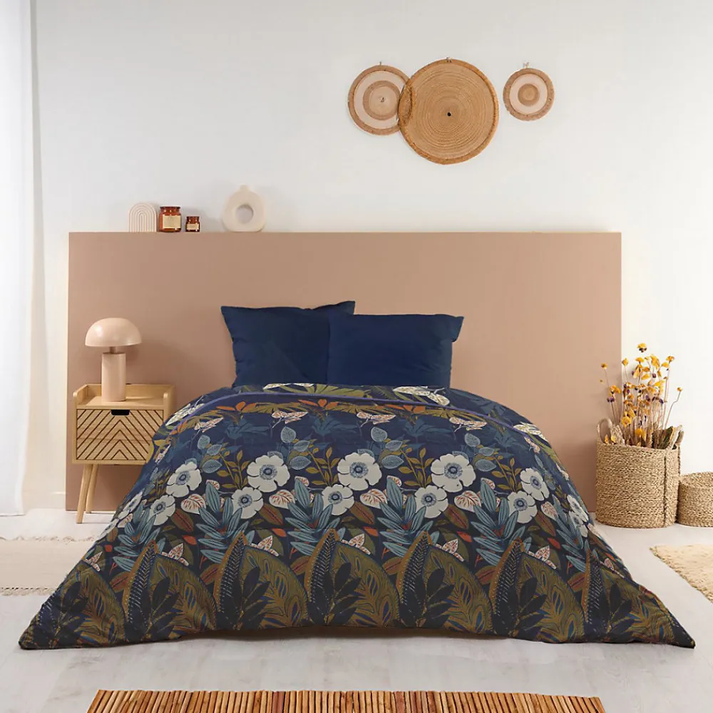Couette Imprimée Chaude 220x240cm LA FLORALE>Bleu Calin Outlet