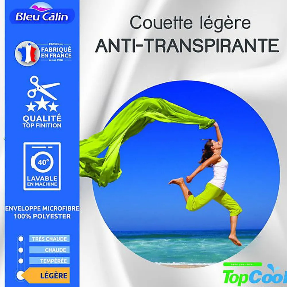 Couette légère anti transpirante 200 gr/m² 140 x 200 cm pour lit 1 place 90 x 190 cm>Bleu Calin New