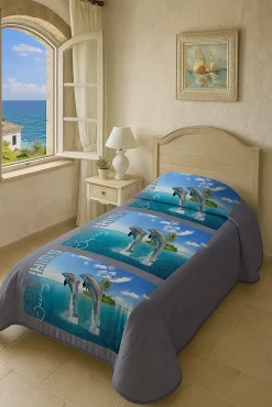 Mortreux Couette légère imprimée Dauphins - 1 personne 140 x 200 - spécial été - 20389* Couette