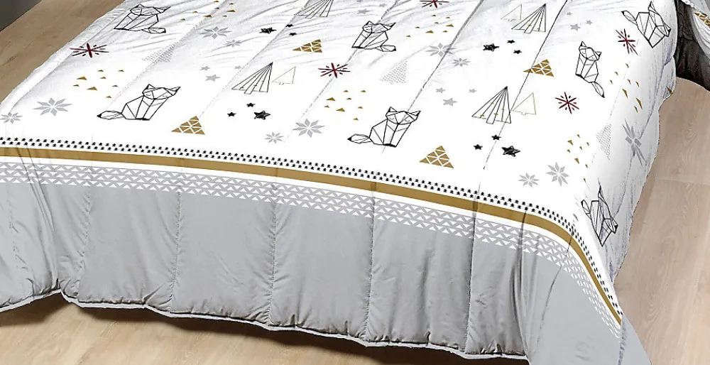 Mortreux Couette Légère Imprimée Sapin Futé / Non Tissé Blanc - 1 Personne 140 x 200 - 13998* Couette