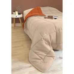 Couette légère réversible bicolore en microfibre 200 gr/m² (200x200 cm - Orange)><noscript><img width=