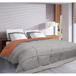 Couette légère réversible bicolore en microfibre 200 gr/m² (200x200 cm - Orange)><noscript><img width=