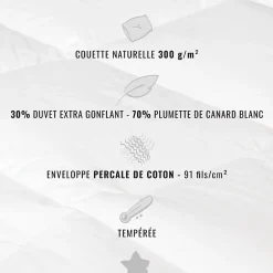 Sensei Maison Couette naturelle - Tempérée - 30% duvet 300 g/m² 260x240 cm NEVADA* Couette