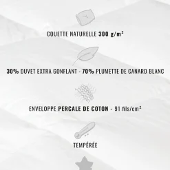 Couette naturelle - Tempérée - 30% duvet 300 g/m² 240x220 cm NEVADA><noscript><img width=