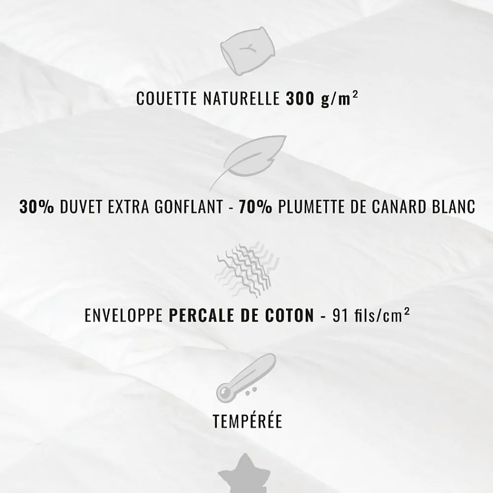 Couette naturelle - Tempérée - 30% duvet 300 g/m² 240x220 cm NEVADA>Sensei Maison New