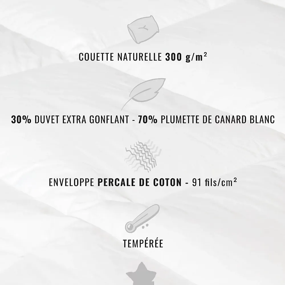 Sensei Maison Couette naturelle - Tempérée - 30% duvet 300 g/m² 140x200 cm NEVADA* Couette